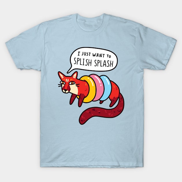 Cute Aquatic Genet With Swim Rings & "I Want To Splish Splash" Typography T-Shirt by LydiaLyd